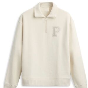Zara Men's Cream Sweatshirt Quarter Zip